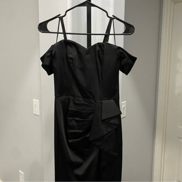Dress the Population Dress Sz Small Gown Black Gabrielle Satin Off The Shoulder - Picture 6 of 12